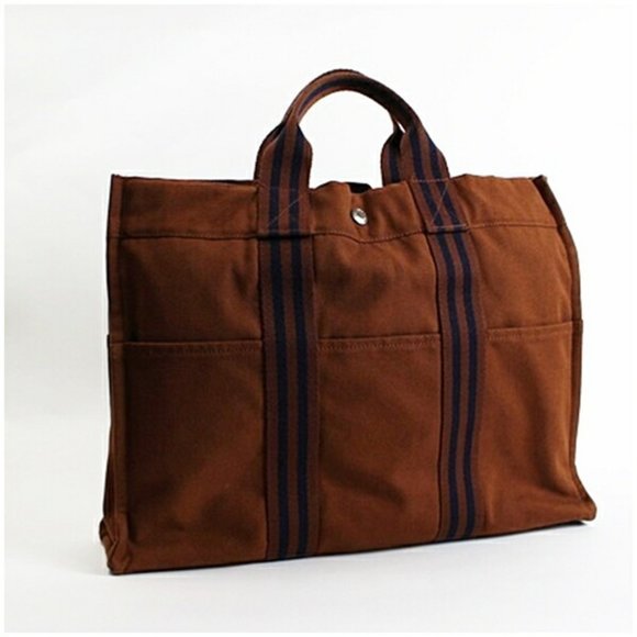 Hermès Four Tou MM Canvas Tote Bag, Brown, HERMES for Men and Women, A5 Size - Picture 1 of 11
